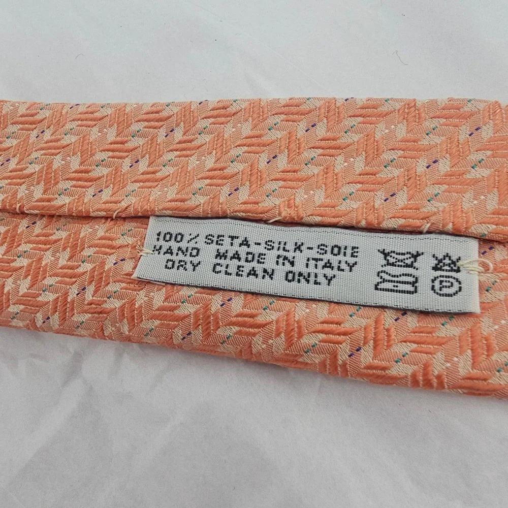 Brioni Silk Tie Peach Geometric Basketweave Handmade Italy‎ Luxury Designer